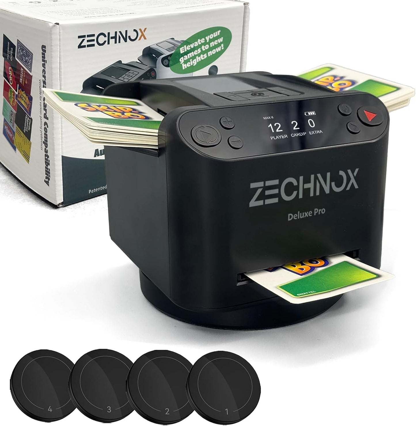 2025 New Smart 2-in-1 Automatic Card Shuffler and Dealer,Programmable Card Dealer,Card Shuffler 2 Deck,360° Rotation,Ultra Quiet,Rechargeable,Support 12 Players,4 Wireless Draw Buttons (Black Pro)