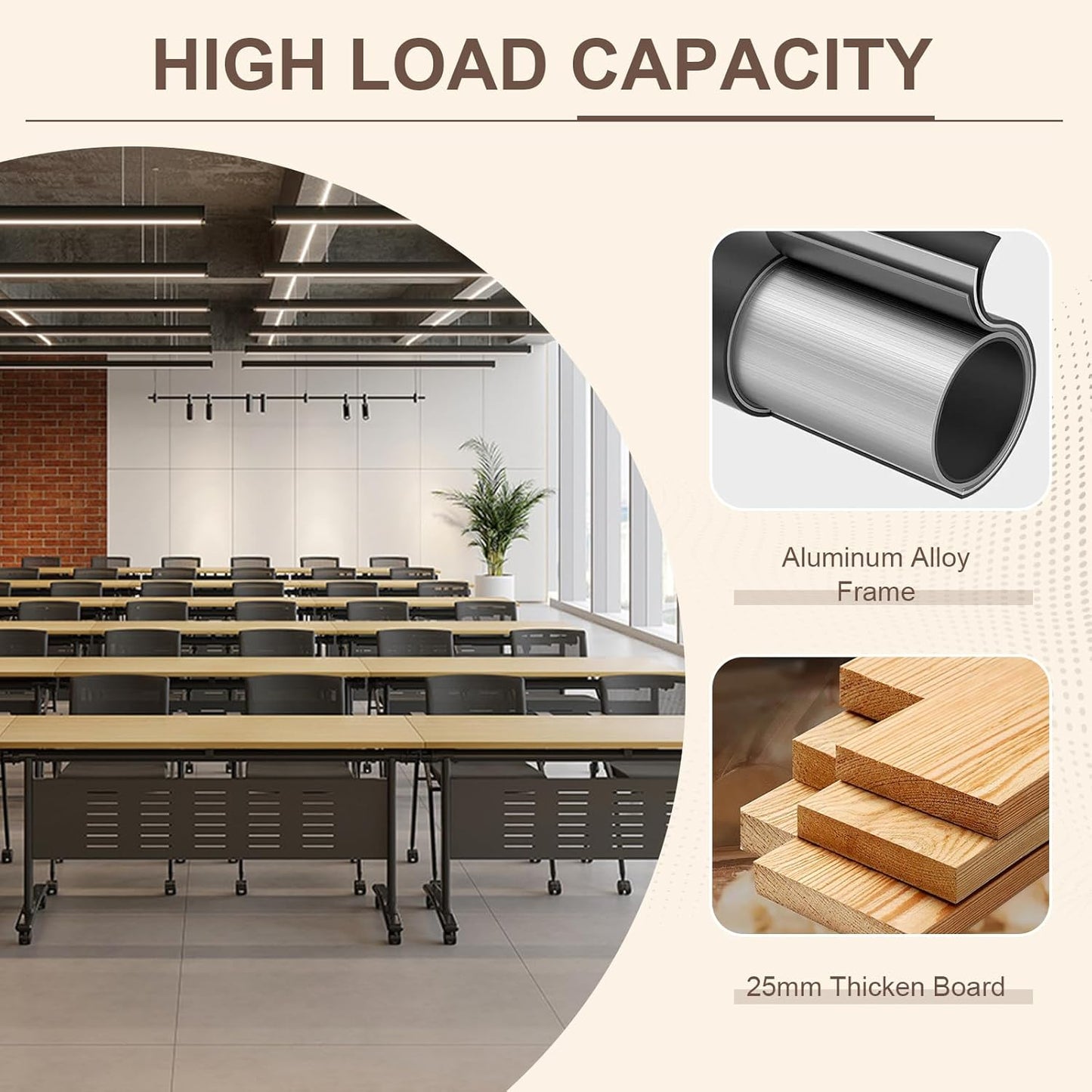 Folding Conference Room Table, Modern Conference Tables with Wheels, Large Rectangular Mobile Training Tables for Office Classroom, Foldable Modular Boardroom Seminar Table Maple (6pack L47.2in)