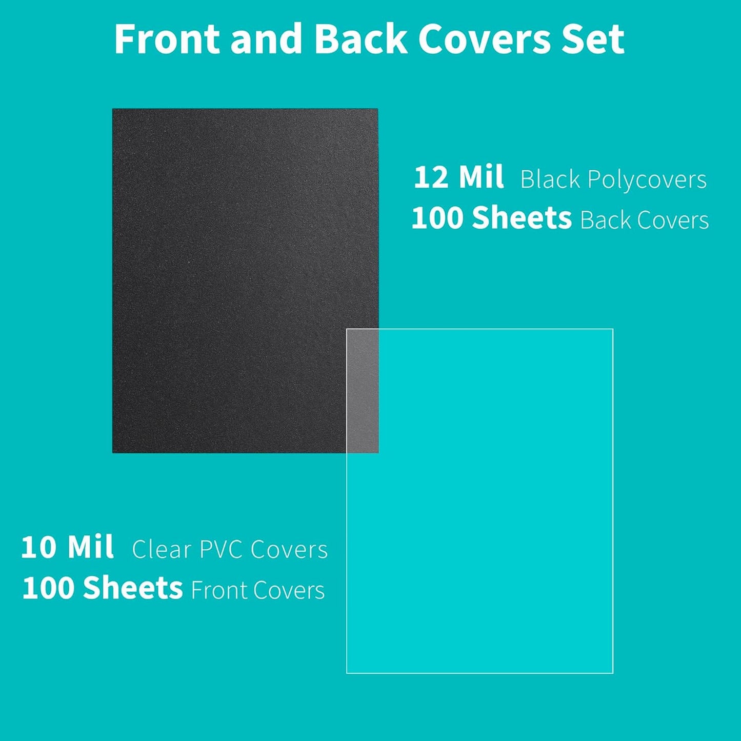 Binditek 200 Pack Binding Covers and Backs Set, 8.5 x 11 Inches, 100 Clear PVC (10 Mil), 100 Sand-Textured Polycovers (12Mil), Letter Size