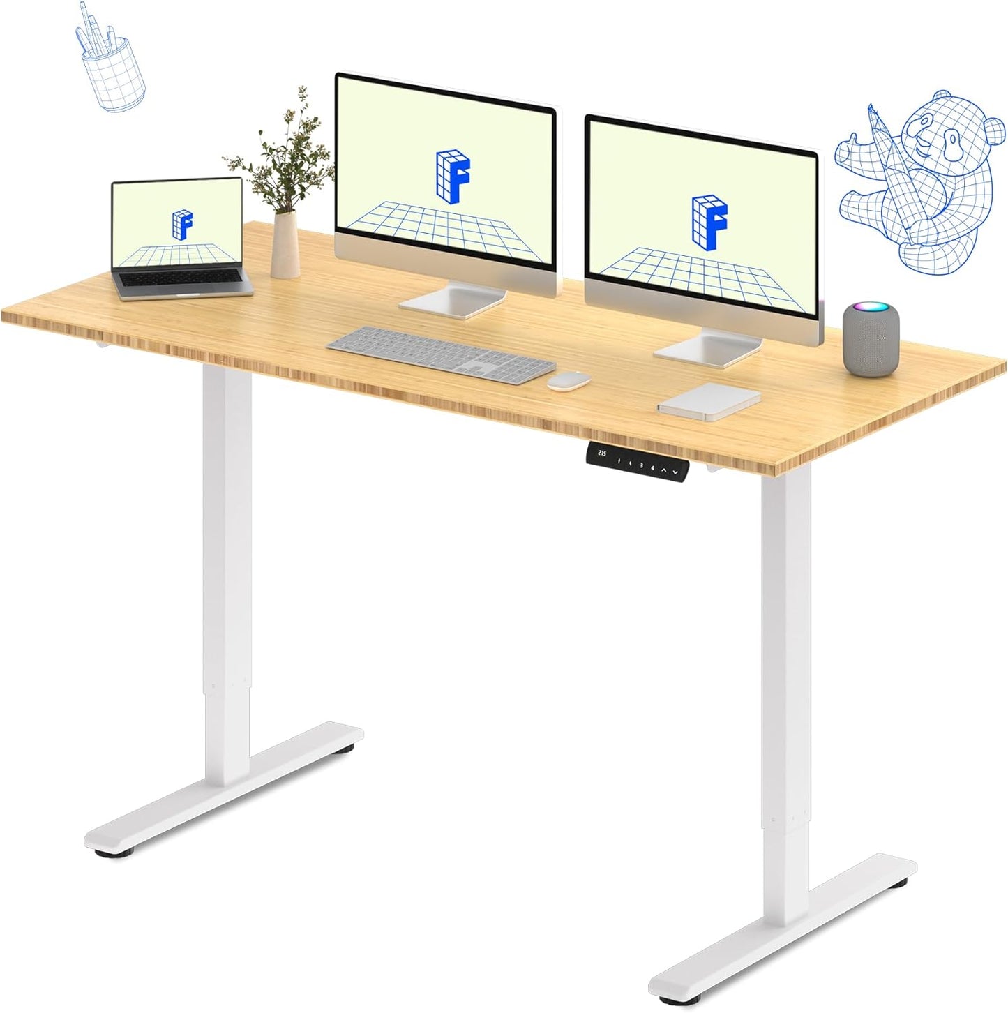 FLEXISPOT E3 Bamboo Dual Motor 72x30 Inch Electric Height Adjustable Standing Desk Whole-Piece Board Sit Stand Up Desk (White Frame + Bamboo Desktop)