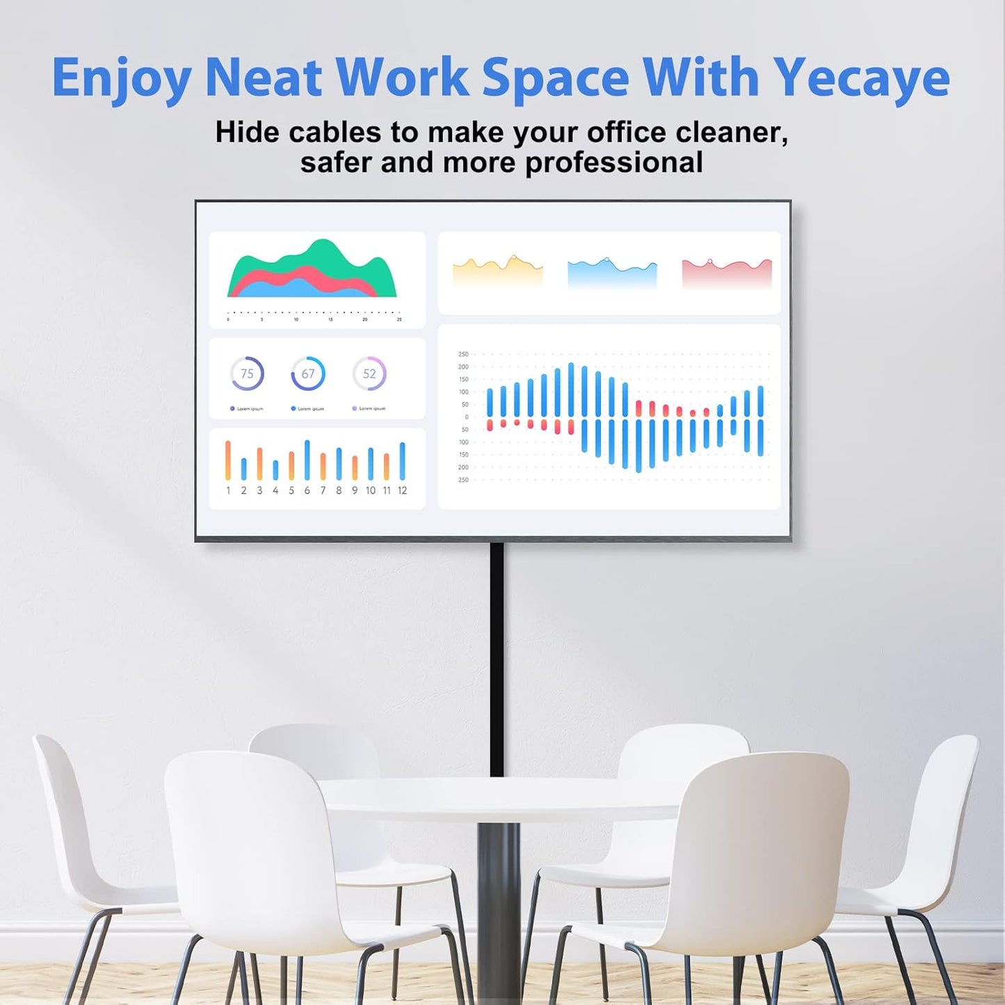 Yecaye 125in Black Cord Hider, One-Cord Channel Cord Cover on Wall, Cable Management Kit, Wire Covers for Cords, Cable Raceway, W0.59in H0.4in, Black