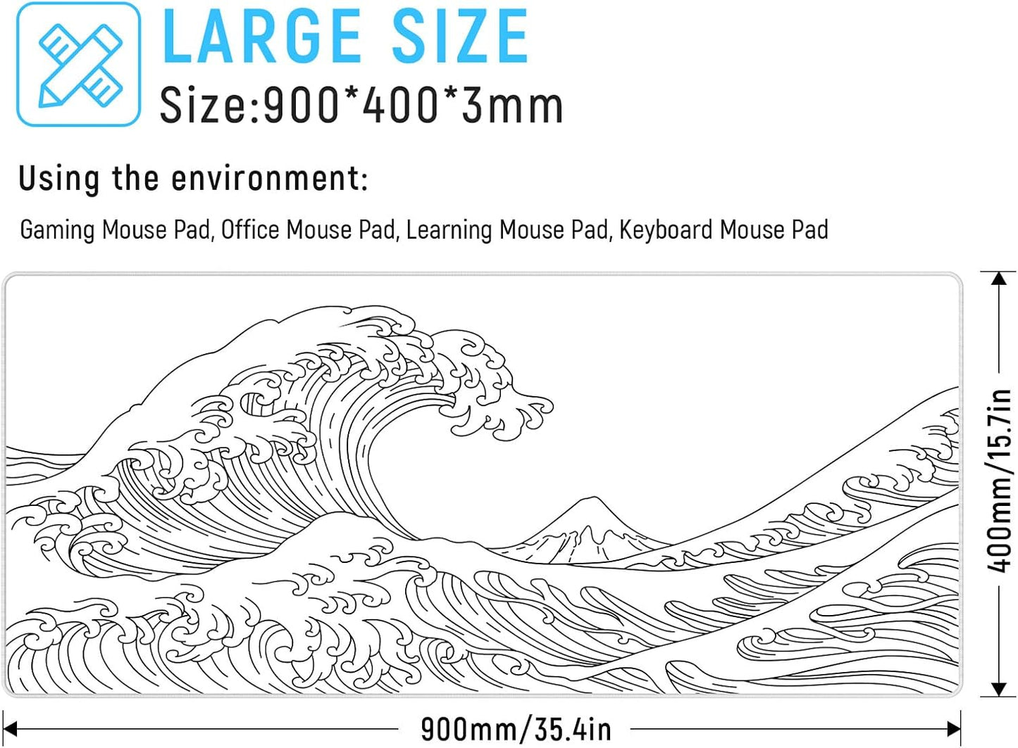 JIALONG Gaming Mouse Pad, Large Mousepad with Non-Slip Rubber Base, Smooth Cloth Surface Desk Keyboard Mat for Computer, PC, Laptop, Desktop 35.4 x 15.7 Inches, White