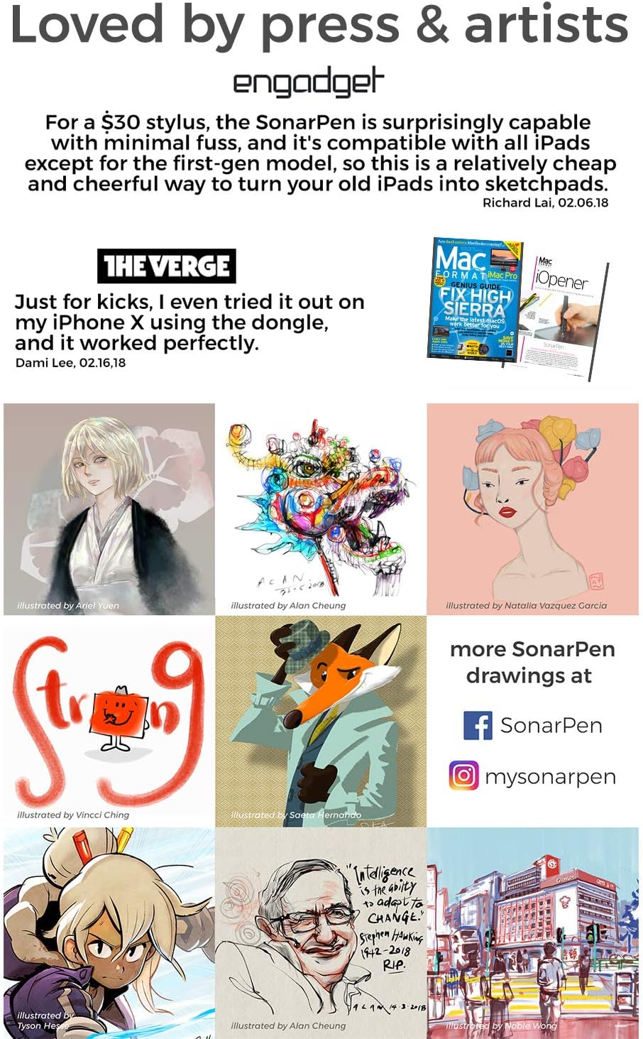 SonarPen: Pressure Sensitive Stylus Pen, with Palm Rejection and Shortcut Button. Battery-Less. Compatible with Apple iPad/iPhone/Android/Switch/Chromebook (Blue)