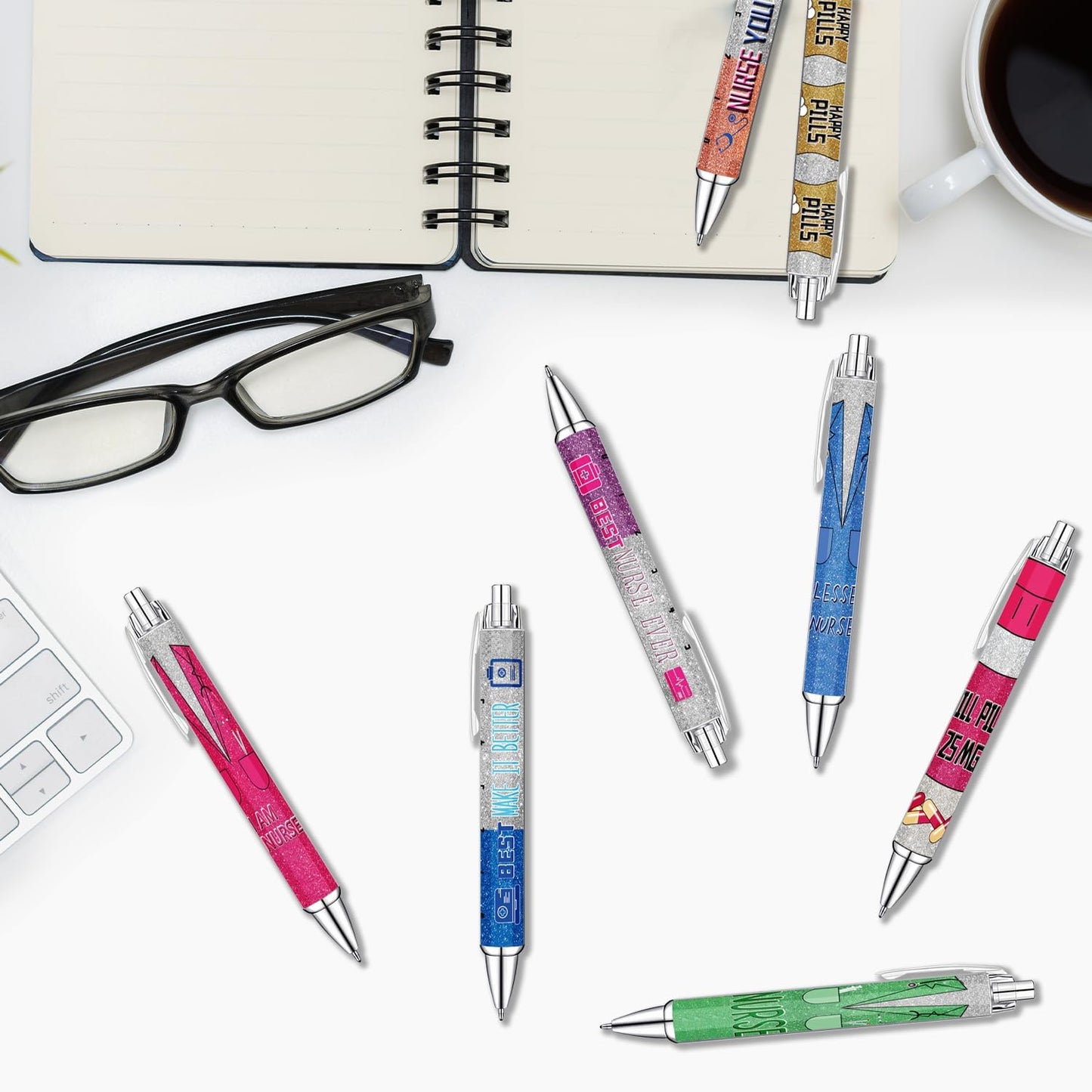 Idealmuzik 8 Nurse Ballpoint Pens,Gift for Nurse Week, Lovely Cartoon Cute Retractable Nursing Funny Ink for Medical Assistants Students Workers Office Appreciation Gifts