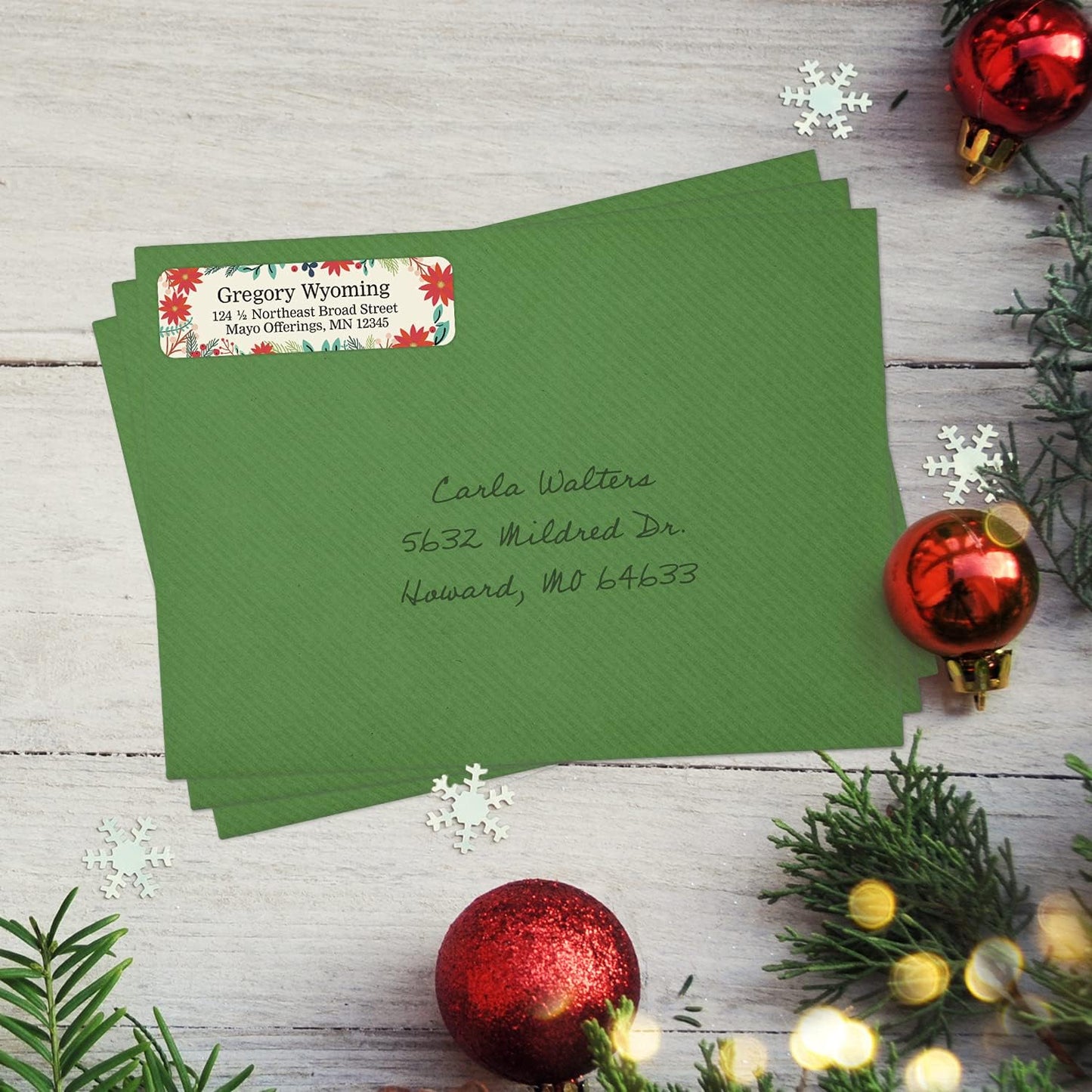 Ivory Holiday Floral Rolled Address Labels/Roll of 250 Personalized Return Address Labels/Designer Return Address Stickers in Elegant Plastic Dispenser