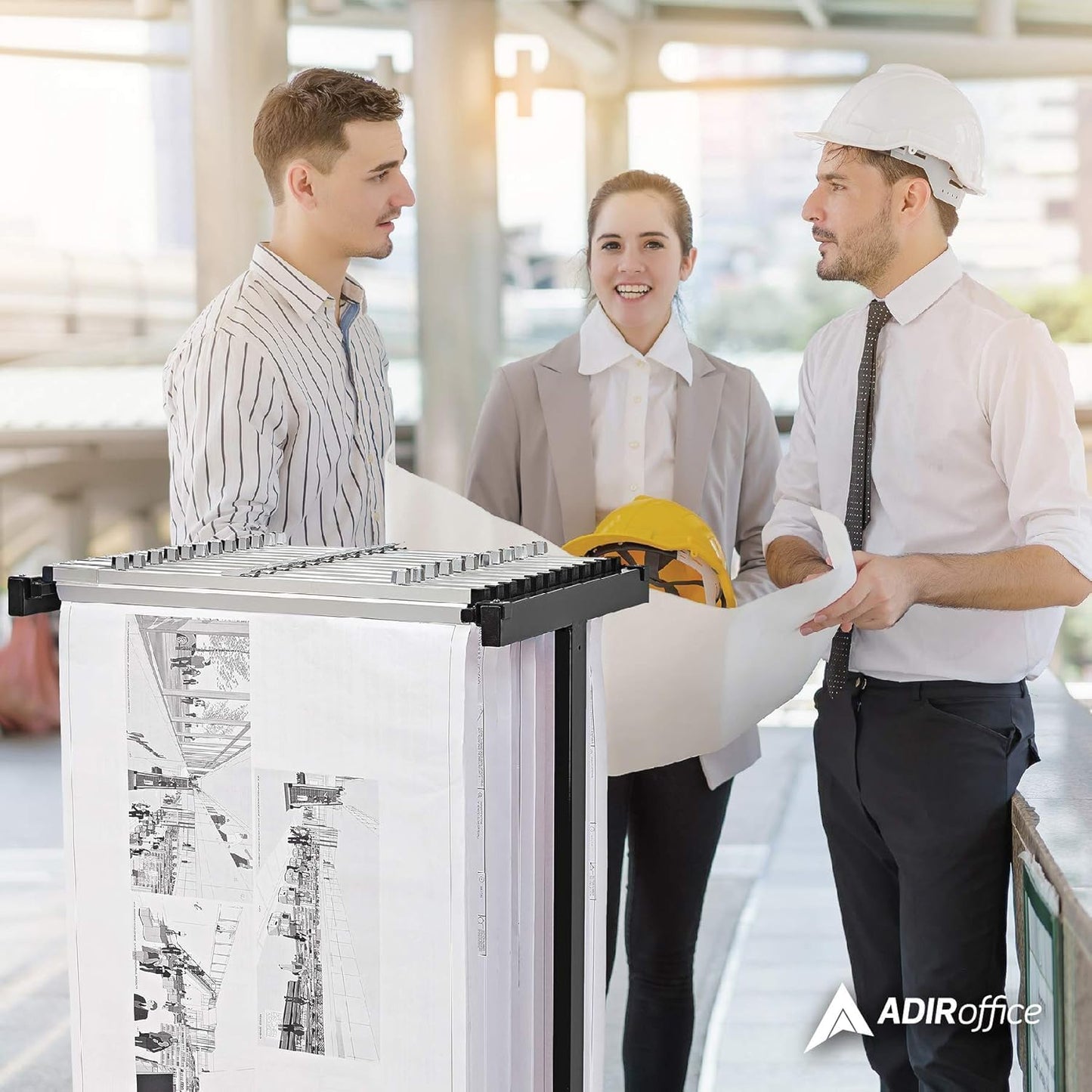 Adir Blueprint Rack and Clamps - 12 Pack of Blueprint Clamp and Mobile Blueprint Rack, Heavy-Duty Large Document Storage Solution for Blueprints, Posters, Maps, & Construction Plans