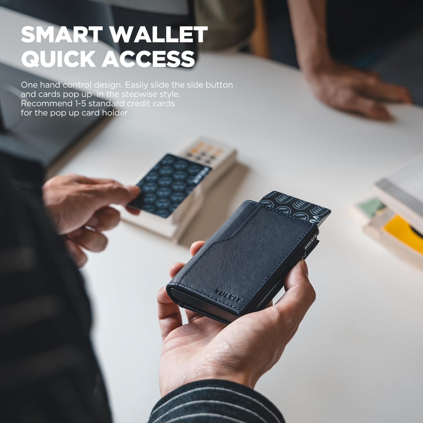 VULKIT Card Holder Wallet with Double ID Windows RFID Blocking Pop Up Wallet Minimalist Design for 12 Cards