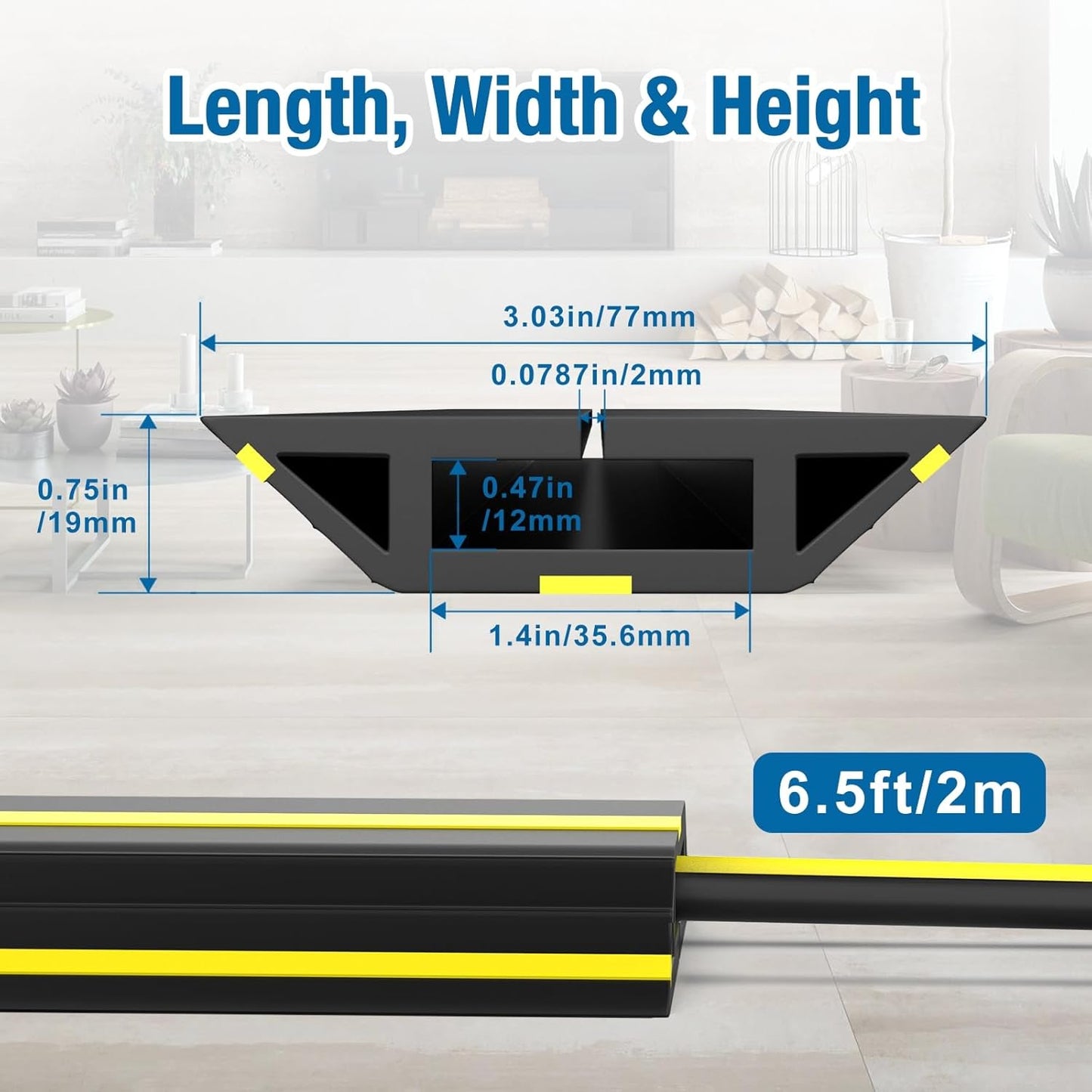 Eapele 6.5ft Cable Protector Cord Cover for Floor, Heavy Duty PVC Duct Easy to Unroll, Prevent Trip Hazard for Home Office or Outdoor Settings