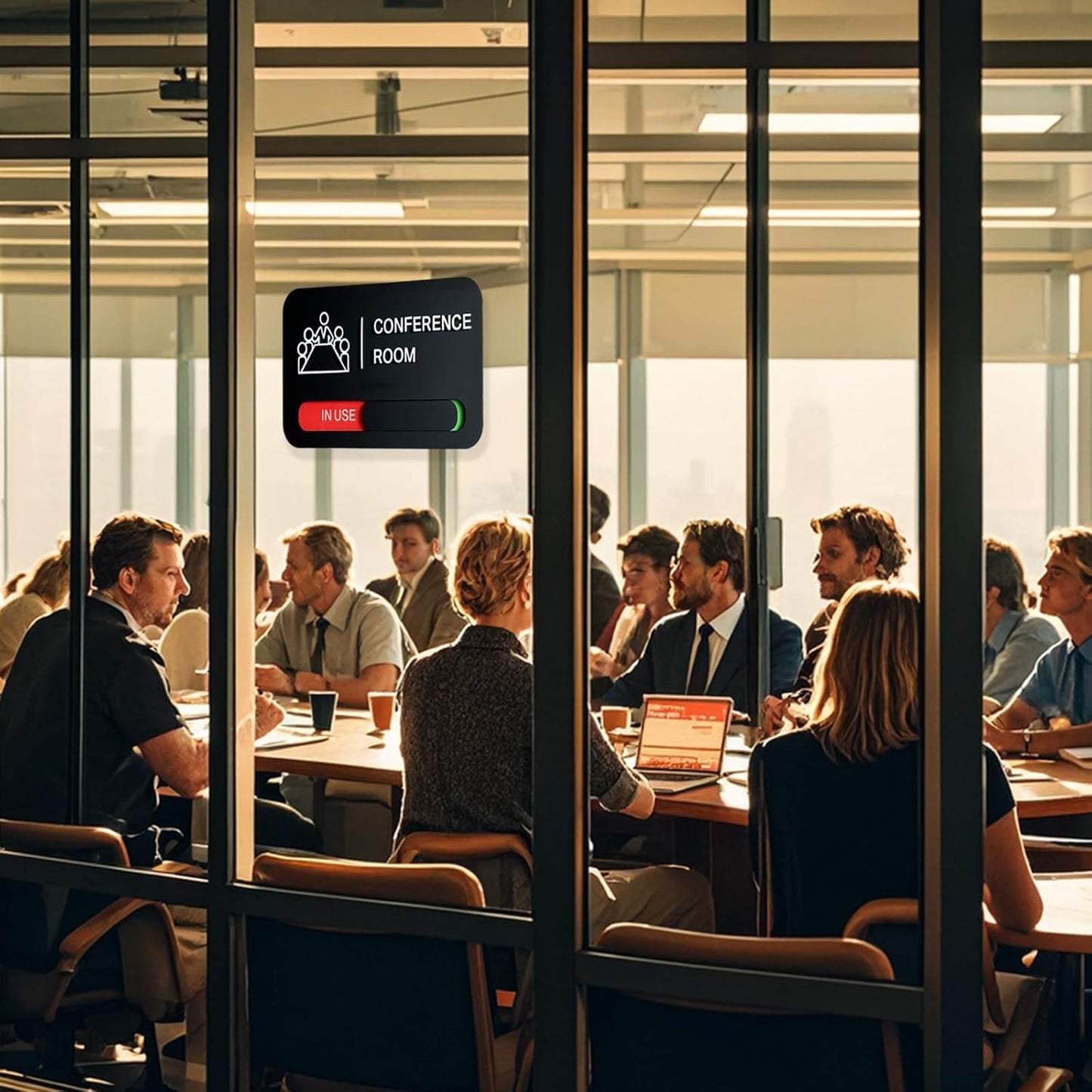 Acrylic Office Meeting Room Door Sign, 8.8 x 5.1 inches.Conference Room Signs, In use/Available Office Sign Black, Minimalist Style