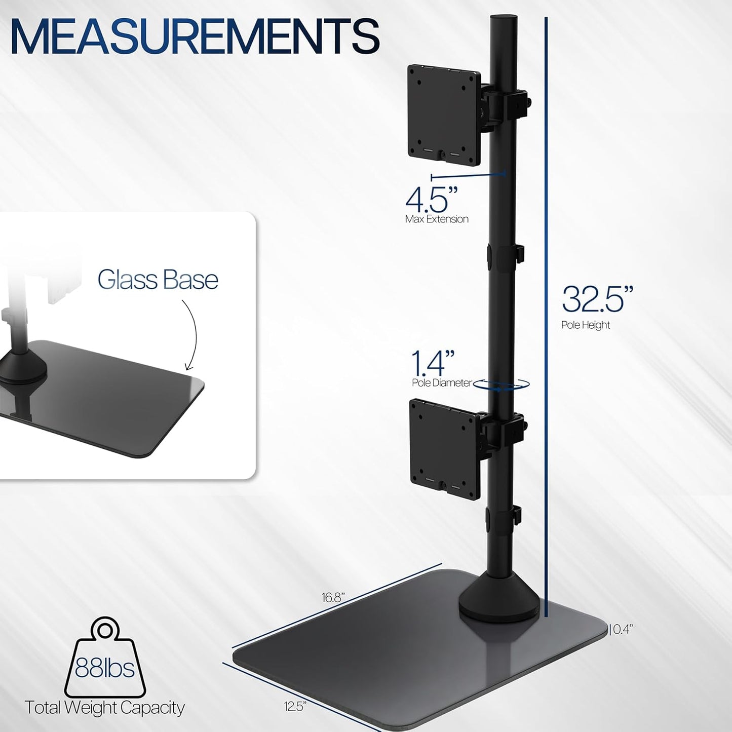 VIVO Dual Vertically Stacked Ultra-Wide Monitor Desk Stand with Glass Base, Extra Tall Adjustable Mount for 2 Ultrawide Screens up to 49 inches, 44 lbs Per Screen Capacity, Black, STAND-V202LG