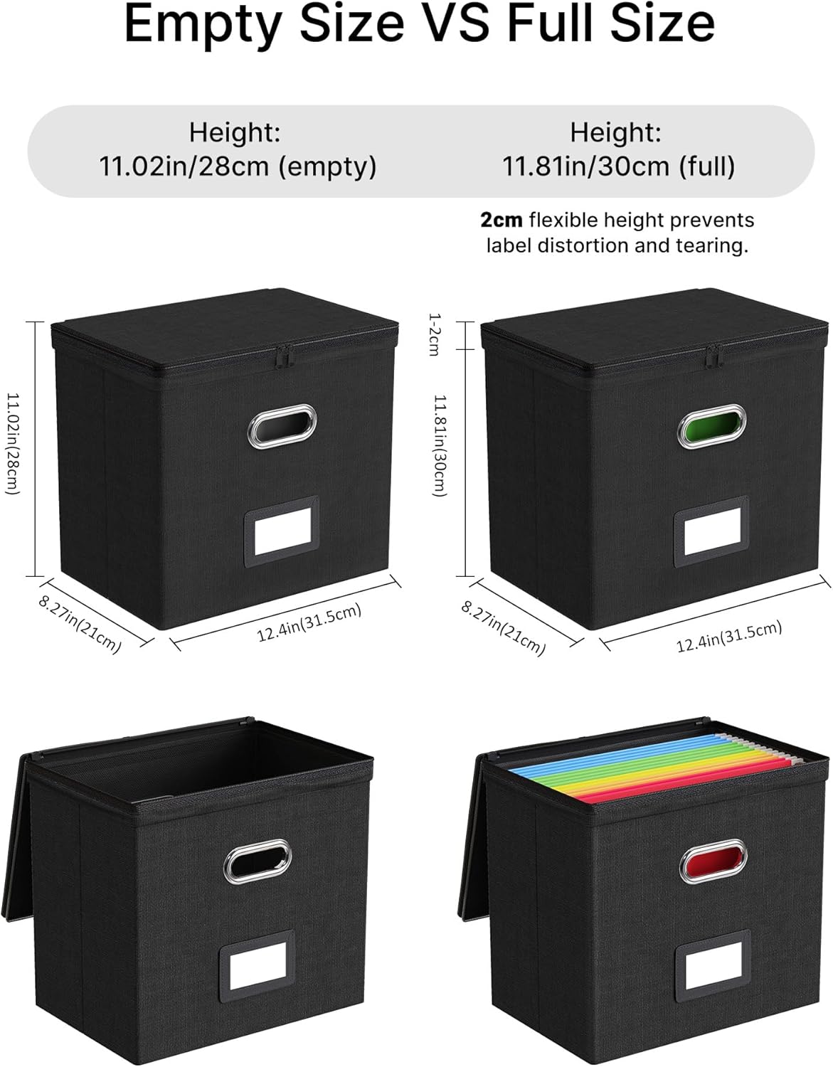 Oterri 1 Pack File Organizer Boxes with Lids, File Box with Mesh Pockets, Document Organizer Box for File Folders Letter Size, Zippers Filing Box for Home, Office, School (Black, Without Folders)