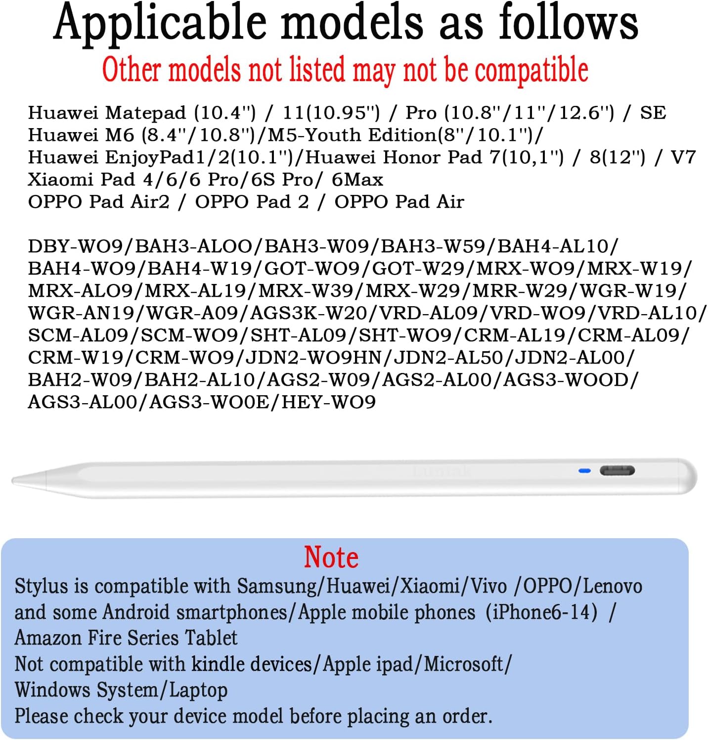 Stylus Pen for Touchscreen for iOS/Android, iPhone Stylus Pen Fine Tip, High-Precision Tablet Pencil for Android/Samsung/Mi/Huawei/Vivo/Lenovo and Other Android Smartphone and Tablet-White