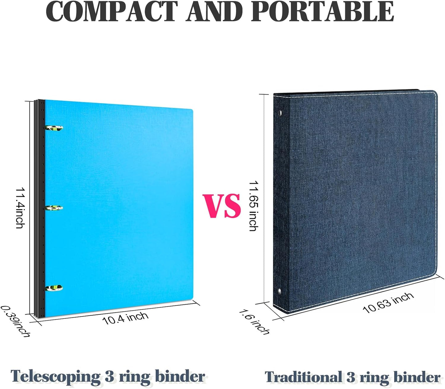 INFUN Telescoping 3 Ring Binder, Portable Plastic 0.75 inch 3 Ring Binder with Telescoping Spine and Foldable Front Cover Holds 8.5" x 11" Paper for School,Office and Homes-Blue