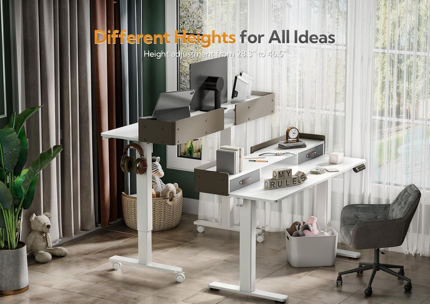 Claiks Standing Desk with Drawers, Stand Up Electric Standing Desk Adjustable Height with Storage Shelf and Splice Board, 48 Inch, White