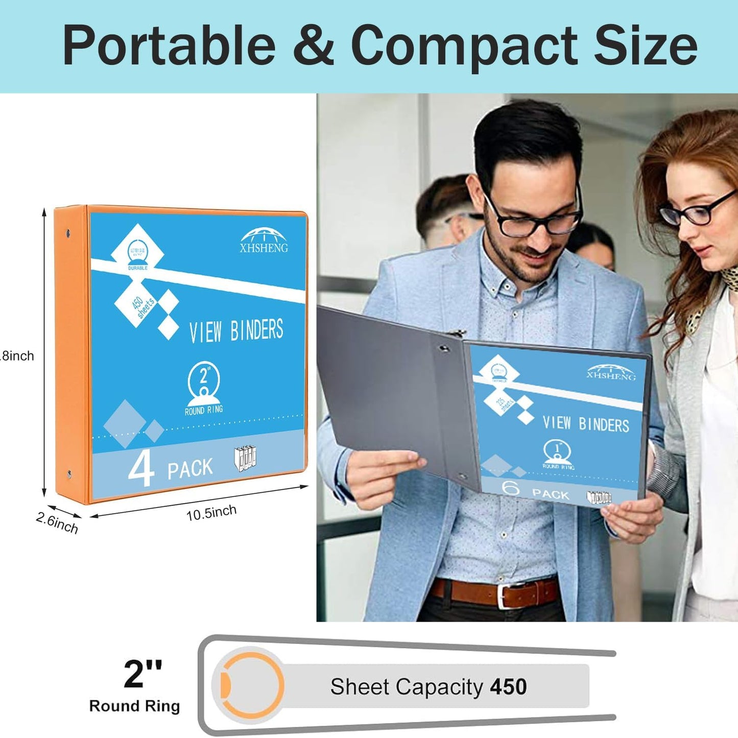 4 Pack 1.5 Inch 3 Ring Binder with Pockets - Extra Durable Round Ring Binders for 8.5" x 11" Paper, PVC-Free， School & Office Supplies, Assorted Colors