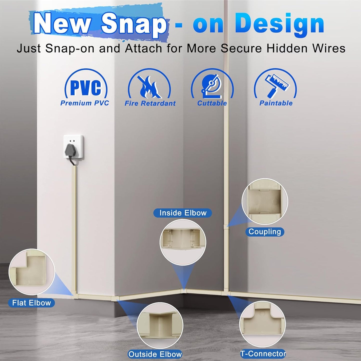 392.5in Wire Covers for Cords Kit - Beige Cord Cover, Wall Wire Hiders, TV Cable Hider, Cord Hider - Mounted TV, Cord Concealer - 25 x 15.7 W 0.95H 0.55in