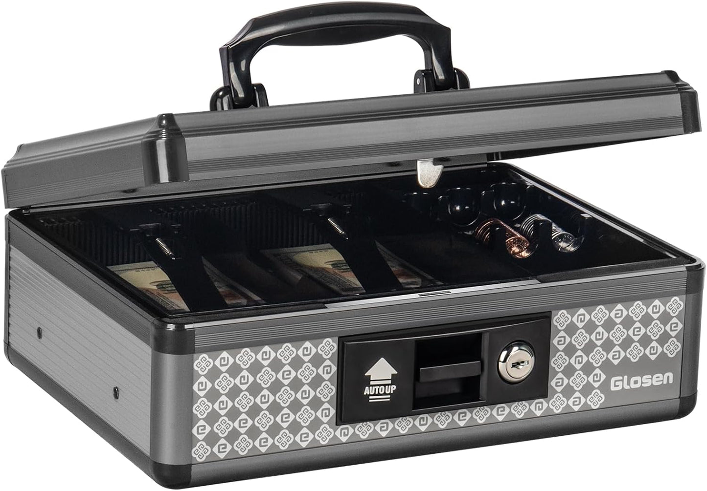 Cash Box with Lock, Money Box with Key Lock & Removable Coin Tray 8.85 * 5.3 * 11.8 inch (Black, Large)