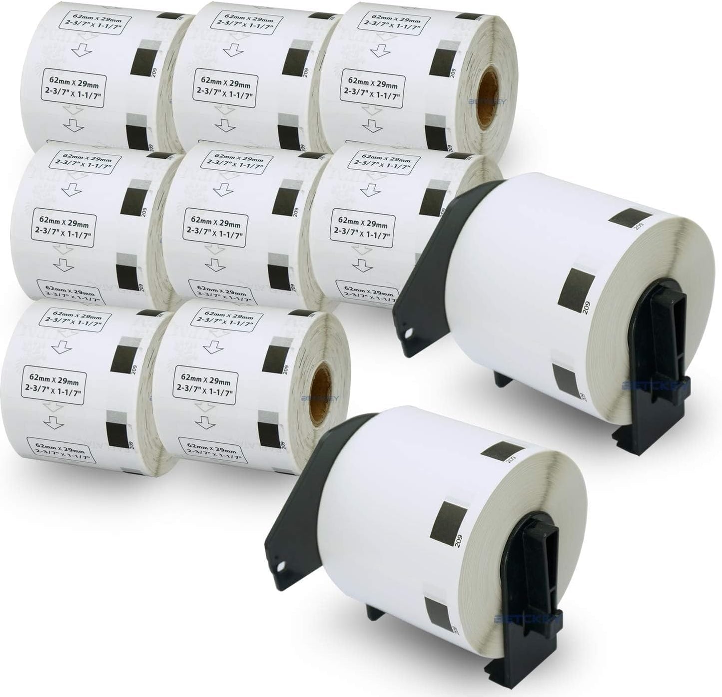 BETCKEY - Compatible Barcode Labels Replacement for Brother DK-1209 (2.4" x 1.1"), Use with Brother QL Label Printers [10 Rolls + 2 Reusable Cartridges]