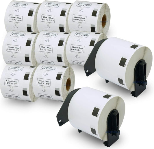 BETCKEY - Compatible Barcode Labels Replacement for Brother DK-1209 (2.4" x 1.1"), Use with Brother QL Label Printers [10 Rolls + 2 Reusable Cartridges]