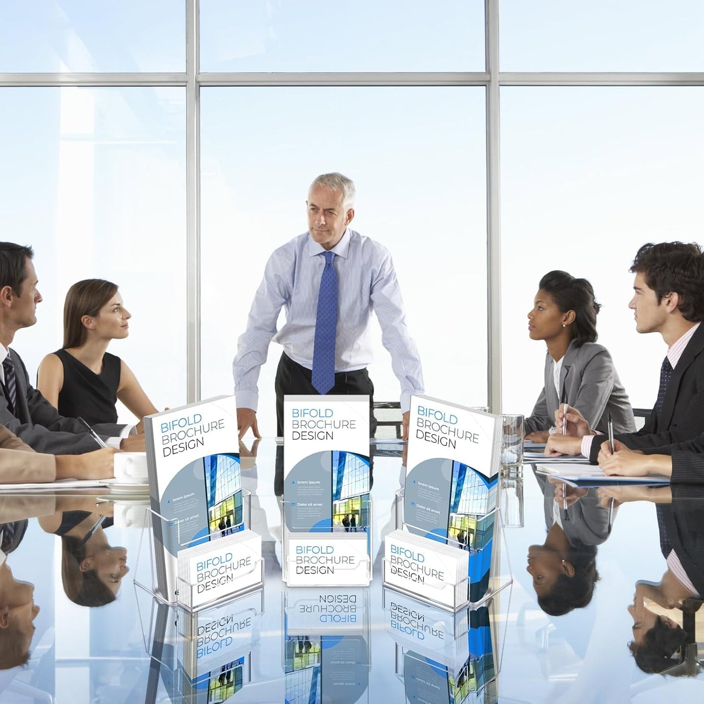 Wenqik Acrylic Brochure Holder with Business Card 4.1 Inch Rack Card Holder Pamphlet Display Stand Organizer for Menu Flyer Magazine Office Booklets(16 Pcs)