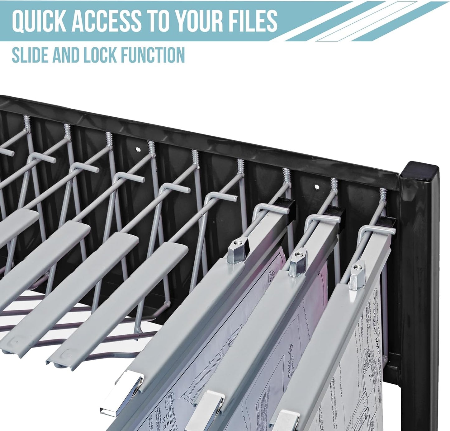 Adir Blueprint Rack and Clamps - 12 Pack of Blueprint Clamp and Mobile Blueprint Rack, Heavy-Duty Large Document Storage Solution for Blueprints, Posters, Maps, & Construction Plans