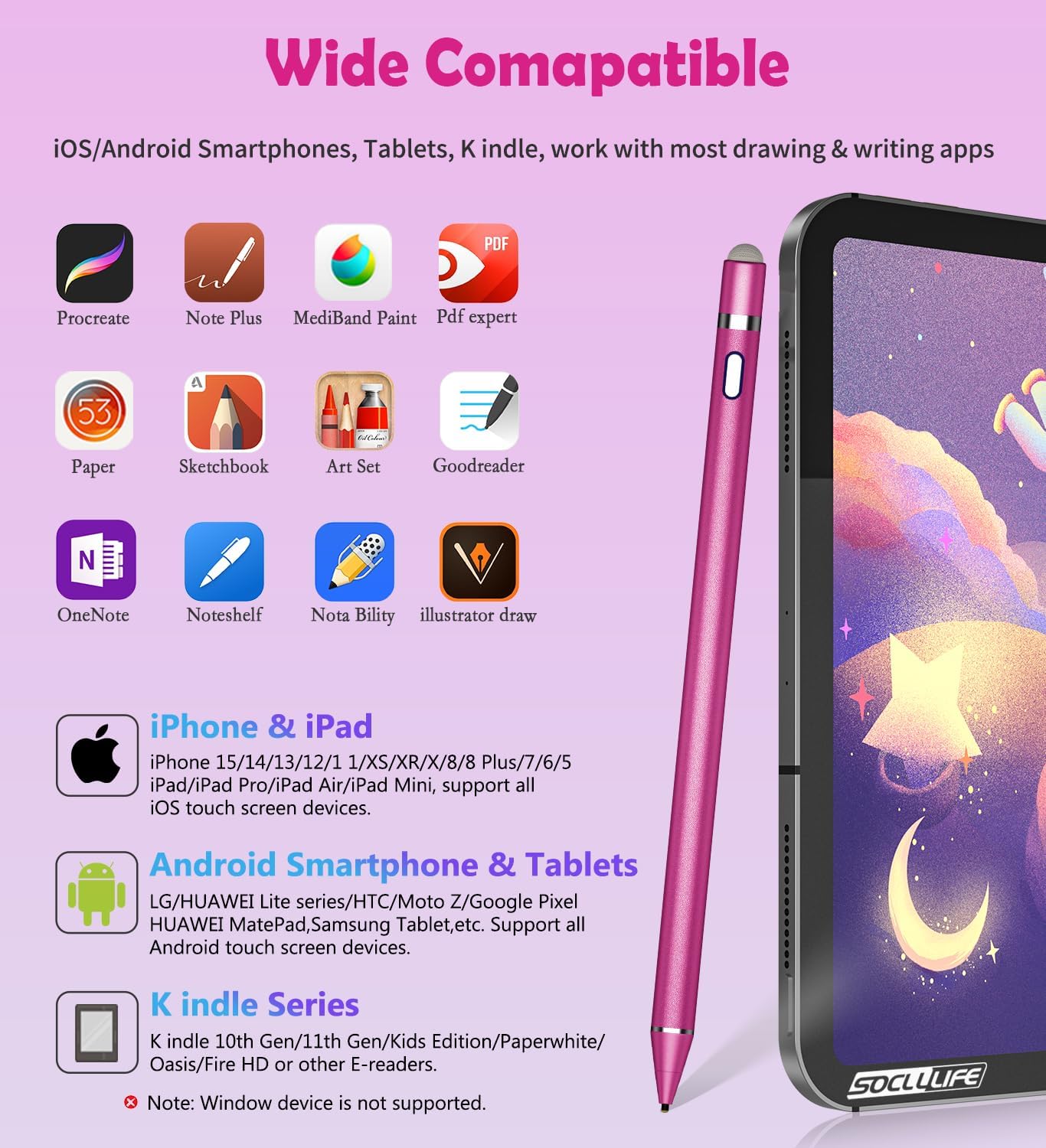 Stylus Pen for Touch Screens, Dual Pen Tips for i-OS & Android Drawing & Writing, High Precise Active Digital Pencil for A-pple i-Phone 16/15/14/13/12/11/X/8/7,i-Pad Air/Pro/Mini, Tablet/Sam-Sung