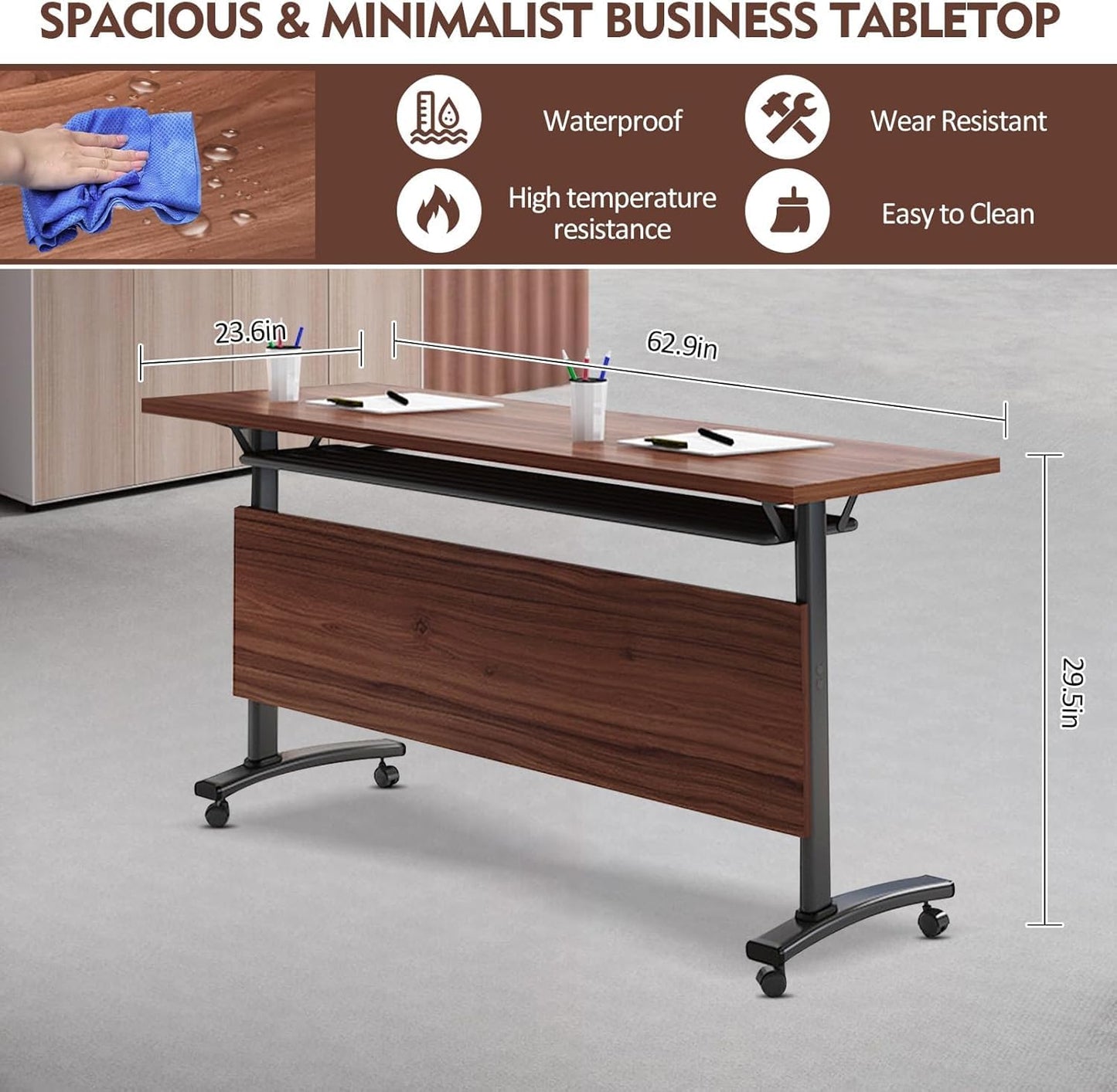 Conference Table, Folding Conference Desk Modern White, Seminar Table with Wheels, 2-10 People for Office, Meeting Break Room (4, 1619YHT, 61IN)