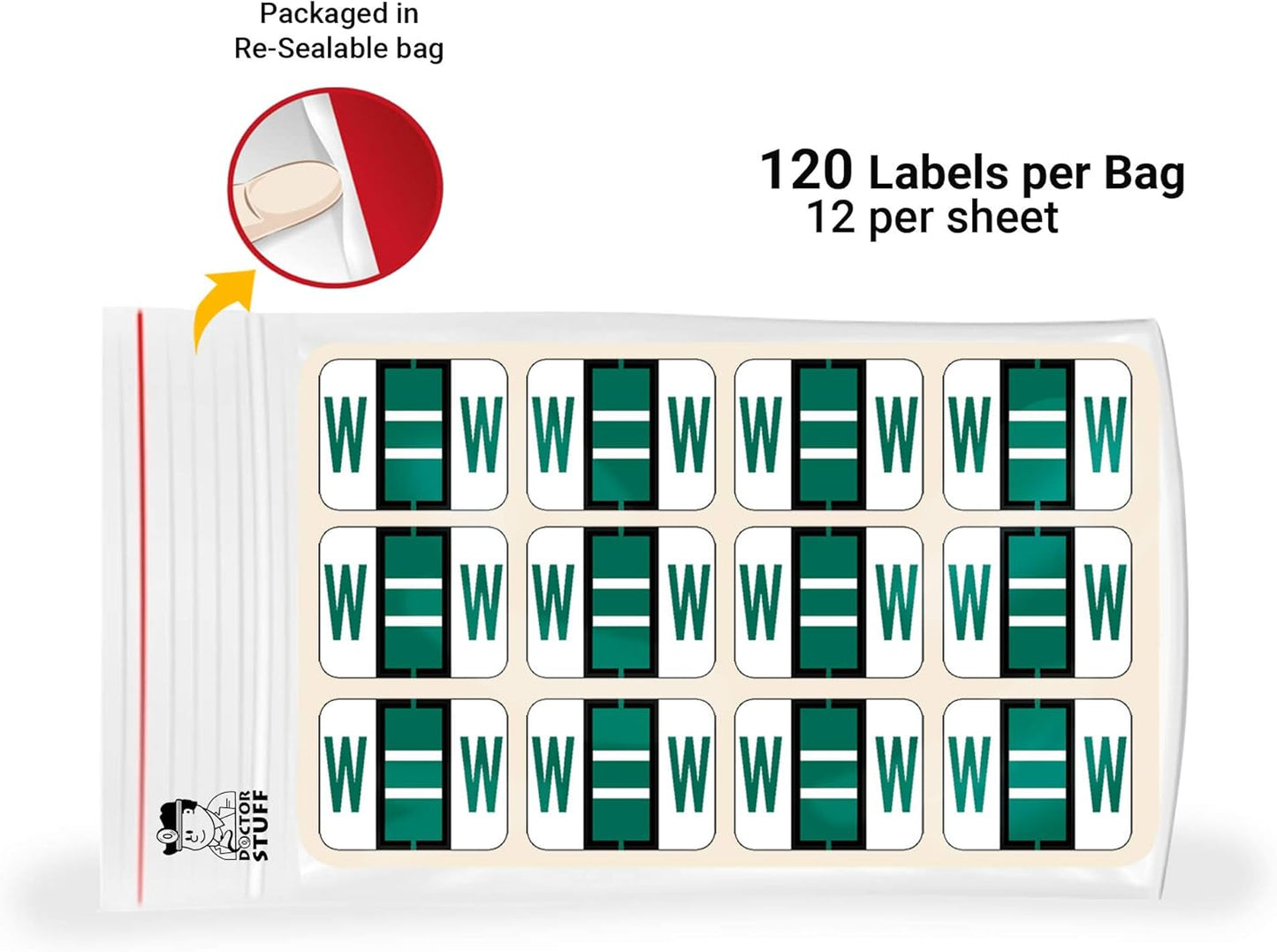 Doctor Stuff - File Folder Labels, Alphabet Letter W Stickers, Compatible with Smead BCCR/BCCS - TPAM Series Alpha Stickers Green, 1" x 1-1/4", 120 Labels per Package