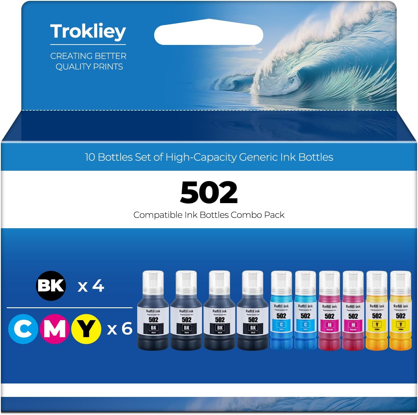 502 Ink Refill Bottle ET-2850 ET-3850 ET-2760 ET-2980 Replacement for 502 Ink Bottles for ET15000 ET-3830 ET-4850 ET 2850 ET 3850 ET 2760 ET-3843 ET-4760 ET-2750 ET-3760 ET3750 ET4750 Printer 10 Pack