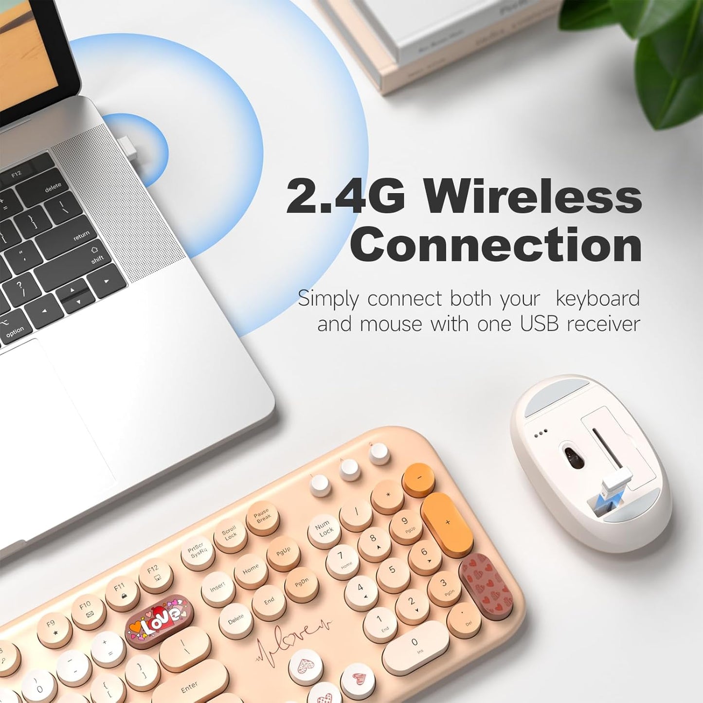 Wireless Keyboard and Mouse, Typewriter Full Size Keyboard with Number Pad and 2 in 1 USB Connected Mouse for Mac, Windows 7/8/10, Laptop, Desktop, PC, Computer