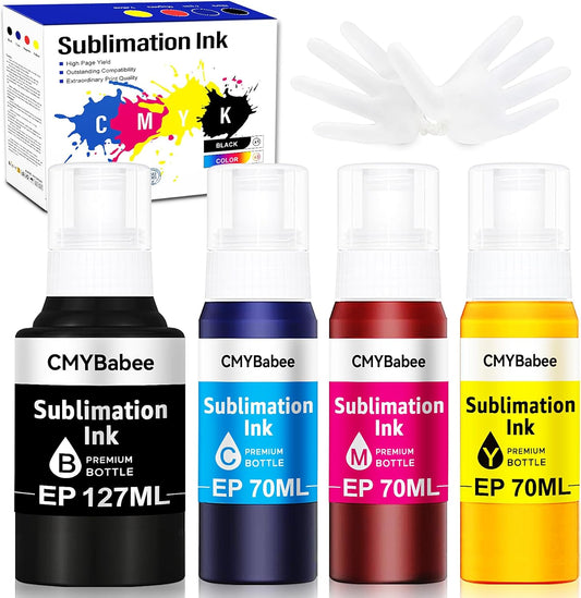 CMYBabee Sublimation Ink Refill Bottles Compatible for Epson Printers ET2800 ET15000 ET8550 ET2400 ET4800 ET2850 ET2803 ET3830 ET3850 ET4850 Heat Press Transfer on Mugs T-Shirts(4 Pack)