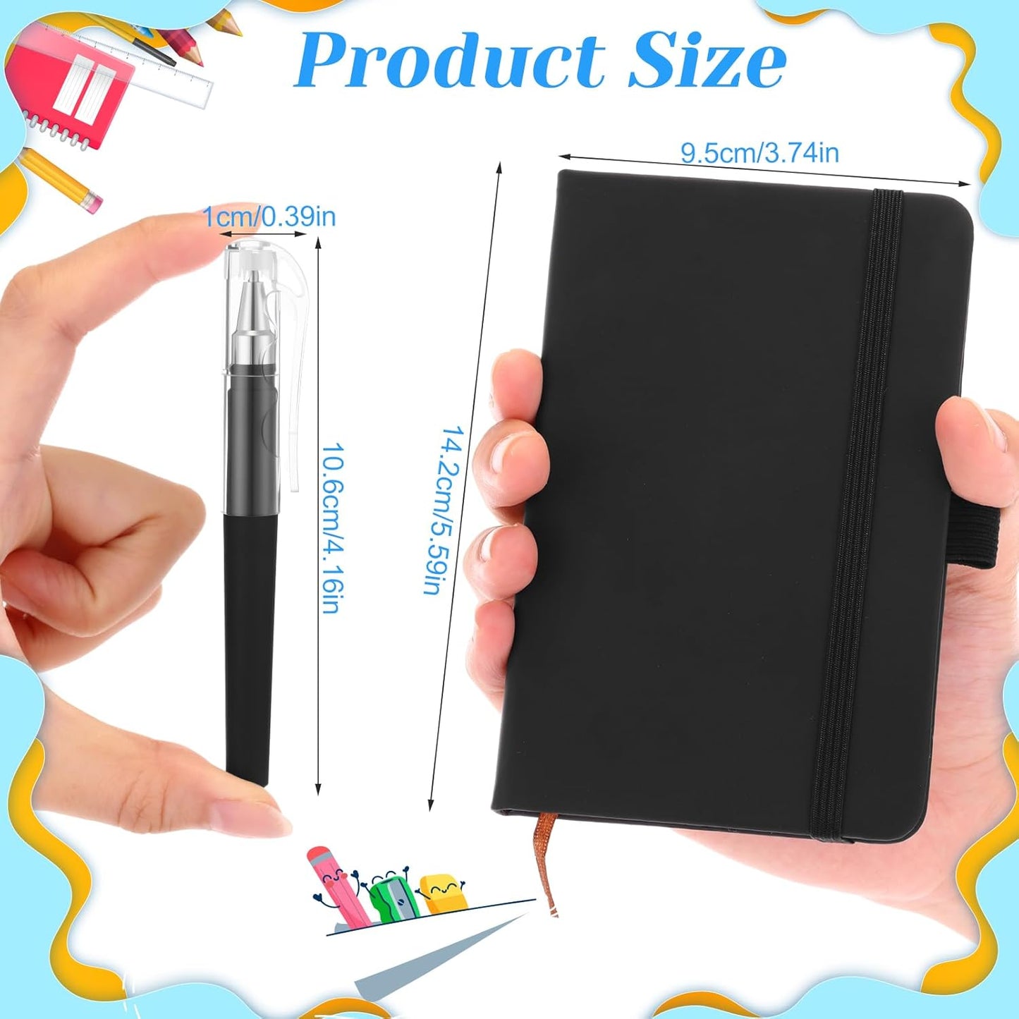 Sayglossy 25 Pack Pocket Small Notebook Journals with Pen 5.6'' x 3.7'' Mini Journaling Notepads A6 Ruled Journals Hardcover Lined Notebook Bulk with Pen Holder for Office School Memo(Black)