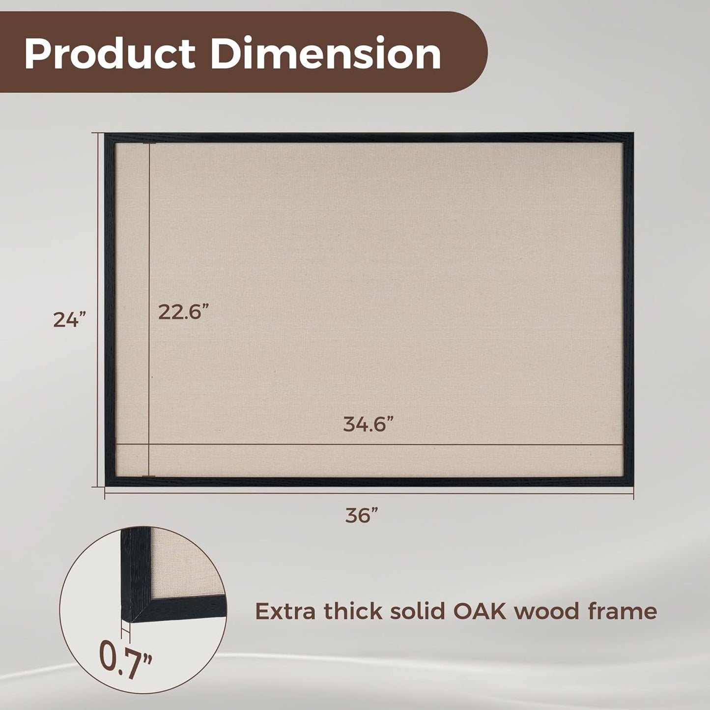 Fun Memories Cork Bulletin Board 24x36 Inches with Oak Wood Frame, Large Wall Mounted Pin Board for Office, Home & School - Includes Thumb Tacks & Hooks (Black)