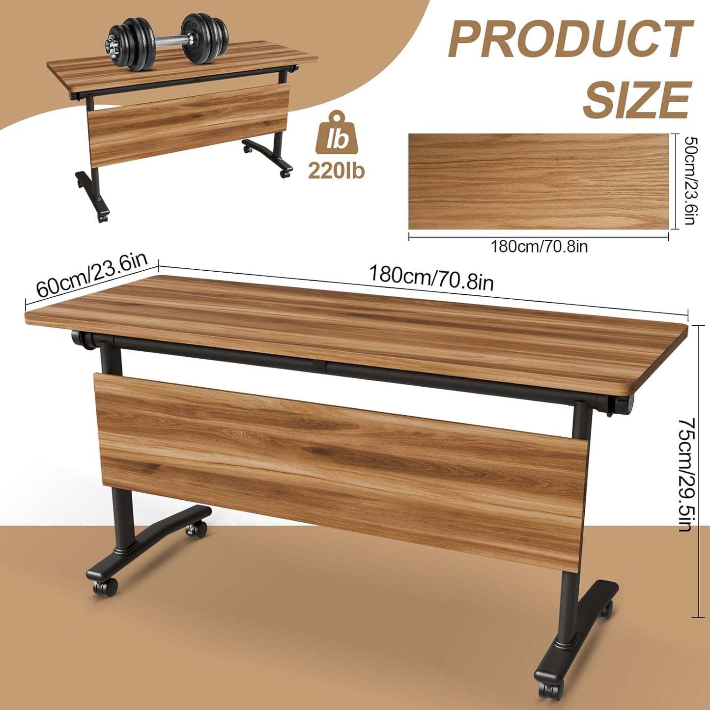 Conference Room Table with Flip-Top Design for Dynamic Meetings, Business Table Computer Desk with Heavy-Duty Frame,Foldable Seminar Meeting Tables for Home Office (6, C, 70.8IN)