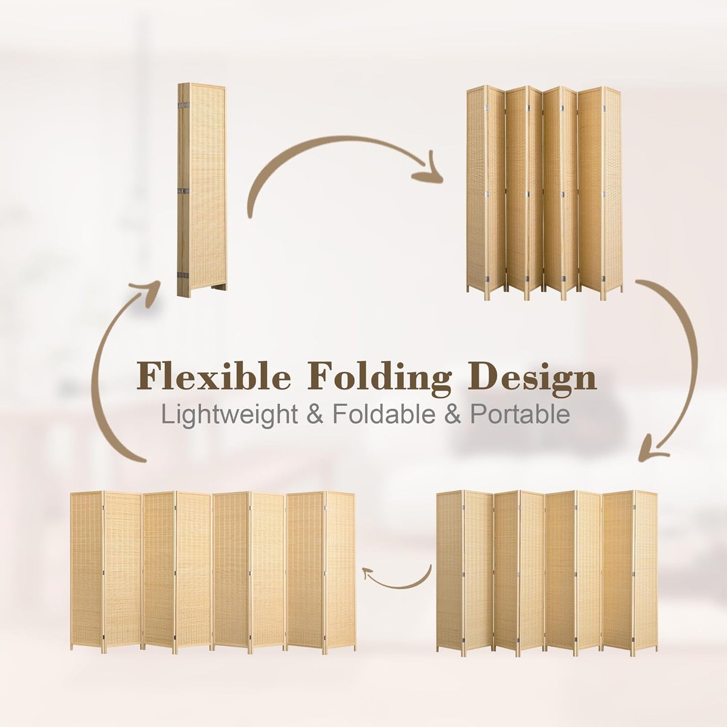 WelFurGeer 8 Panel Bamboo Room Divider, Folding Privacy Screen for Room Separation, Natural Wood Room Partitions and Dividers, Patio Privacy Panels, Decorative Wall Divider for Home, Office, Studio