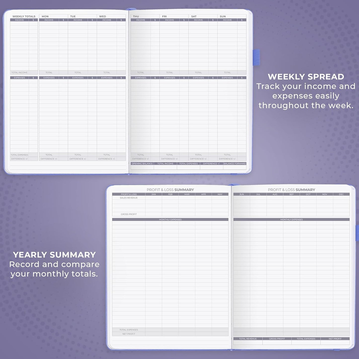 Clever Fox Income & Expense Tracker Large – Accounting & Bookkeeping Ledger Book for Small Business – 2-Year Record Notebook, A4 (Lavender)