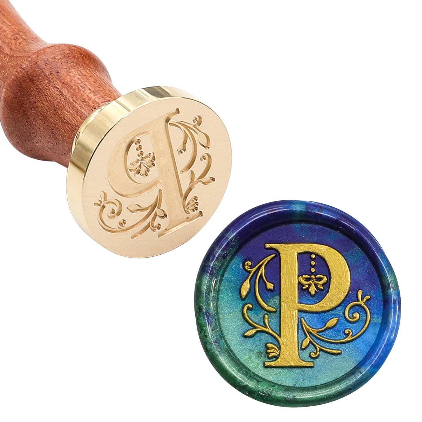 SWANGSA Initial Alphabet P Wax Seal Stamp Kit, Classic Retro Letter Sealing Stamp with 200pcs Sealing Wax Beads Kit for Wedding Invitations Cards Envelopes (P)