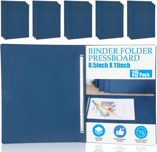 Zhanmai 15 Packs 8.5'' x 11'' Pressboard Report Covers, Metal Prong Fastener with Compressor, Letter Size 3'' Capacity Presentation Report Folder to Neatly Bind Reports, Proposals, Documents(Blue)