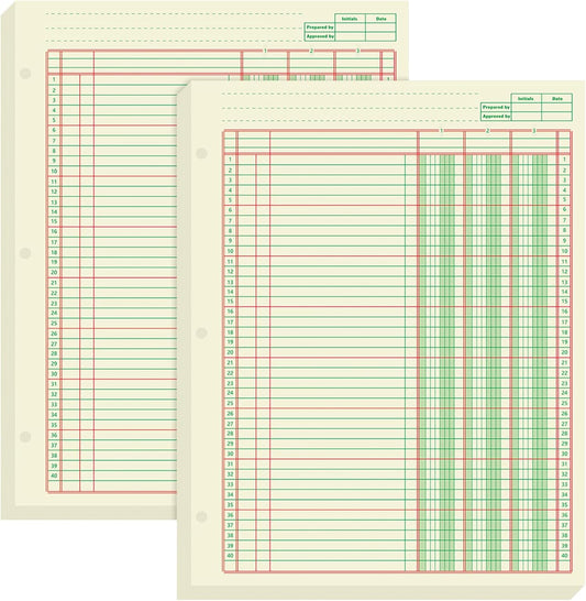 Fulmoon 2 Pack 100 Sheets Columnar Pad Accounting Ledger Paper Accounting Ledger Book Green Analysis Pad for Business, 50 Sheets/Pack, Single Page Format(3 Columnar,8.5 x 11 Inch)