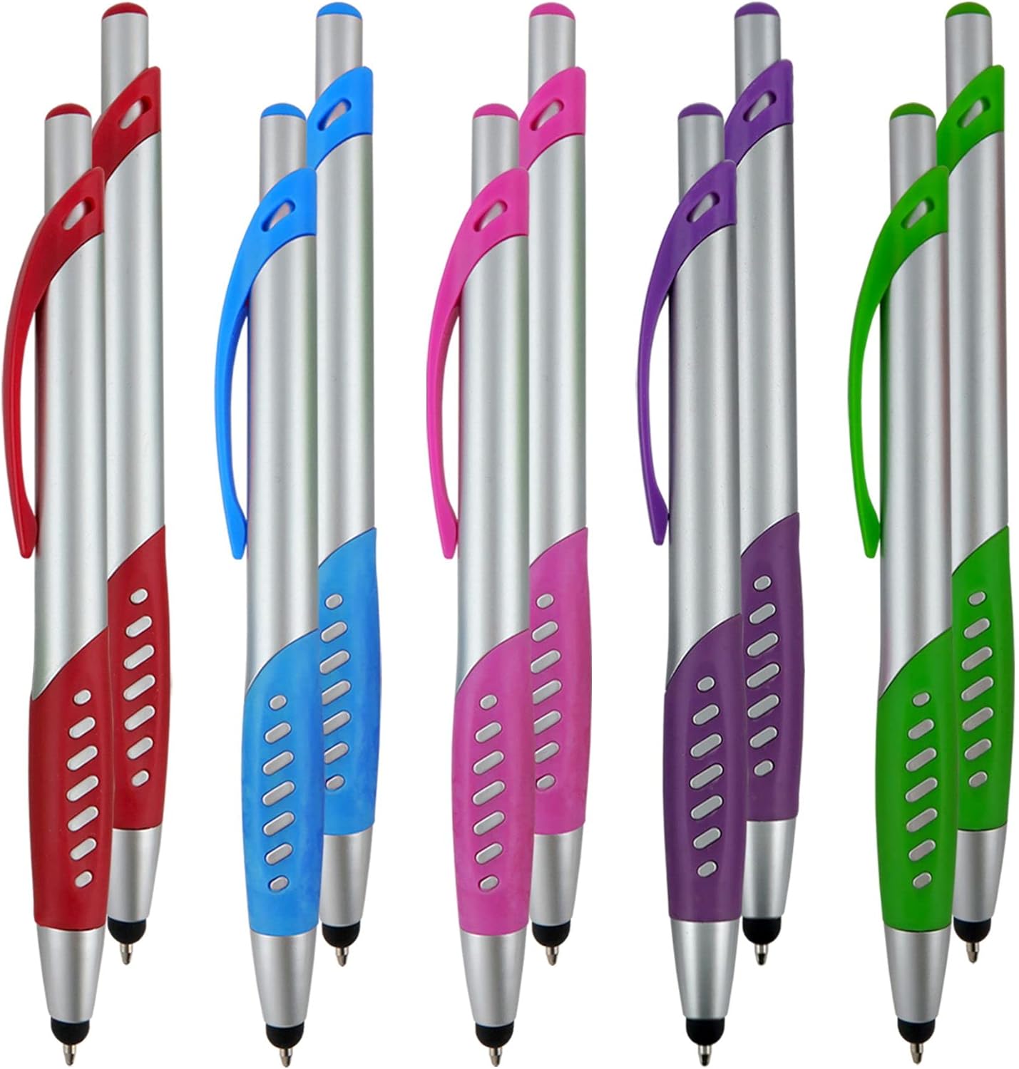 Stylus Pen, 2 in 1 Capacitive Stylus & Ballpoint Click Pen with Comfort Grip for Universal Touchscreen Devices, Tablets,iPad, iPhone 6,6 Plus, iPod, Android, Samsung Galaxy(Silver 10 Pack)