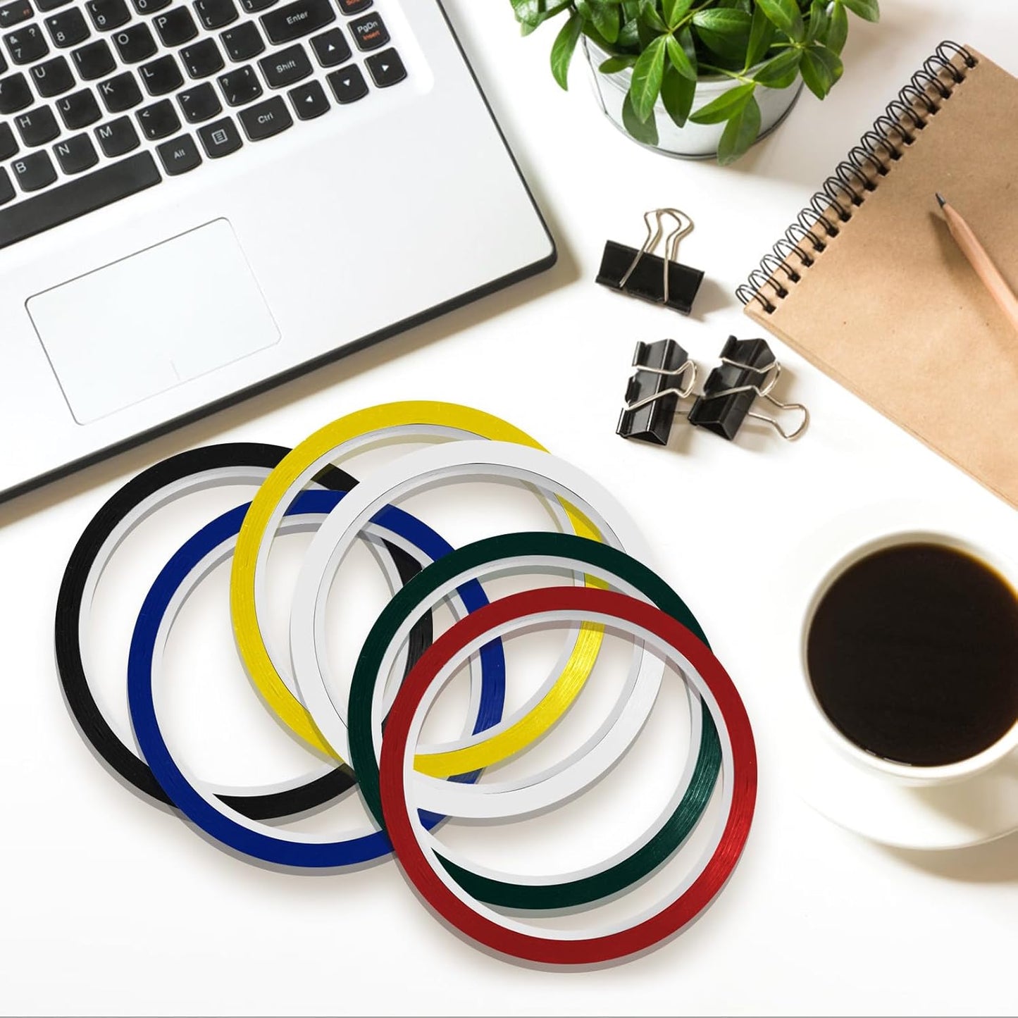 6 Rolls 1/8 Whiteboard Tape - Thin Dry Erase for Art, Charts & Whiteboards - Pinstripe Paper Tape, 108 Feet per Roll (6 Colors)