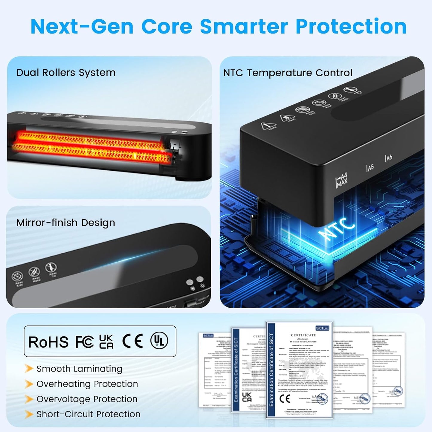 Laminator Machine, A4 Laminators Hot & Cold with 20 Laminating Sheets and Trimmer, 9 Inch Laminating Machine for Office, School, Business and Home