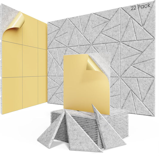 22 pack Acoustic Panels With Self-Adhesive, 12"X 12"X 0.4"Sound Proof Foam Panels, Sound Panels High Density, Soundproof Wall Panels for Home Studio Office Sliver Gray