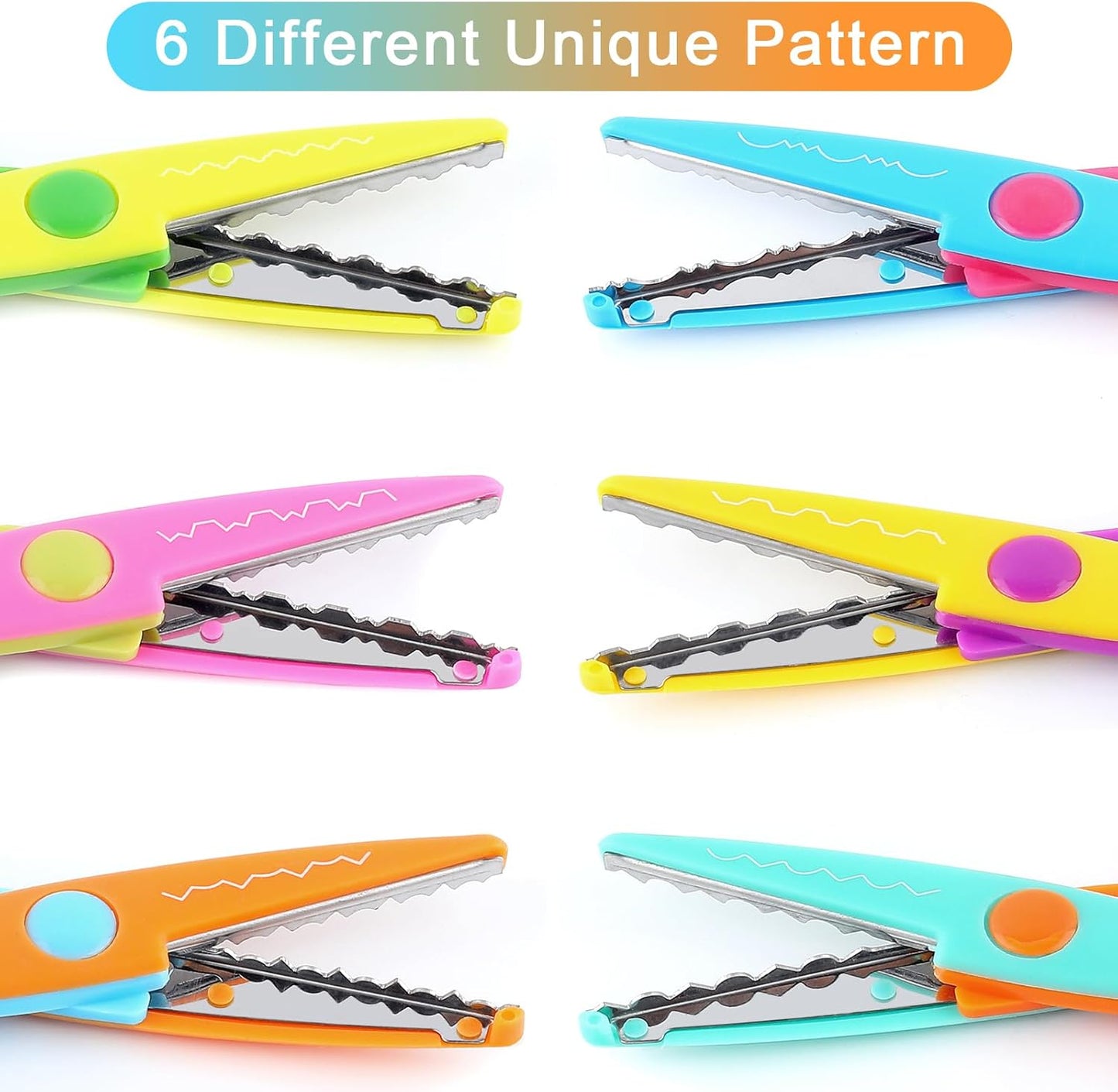 6 Pack Decorative Edge Scissors - 5" Safety Scissors with Zig Zag & Pattern Blades, Vibrant Colors for Crafting, School Supplies, Scrapbooking, Office & Kids Art Projects (Assorted Designs)