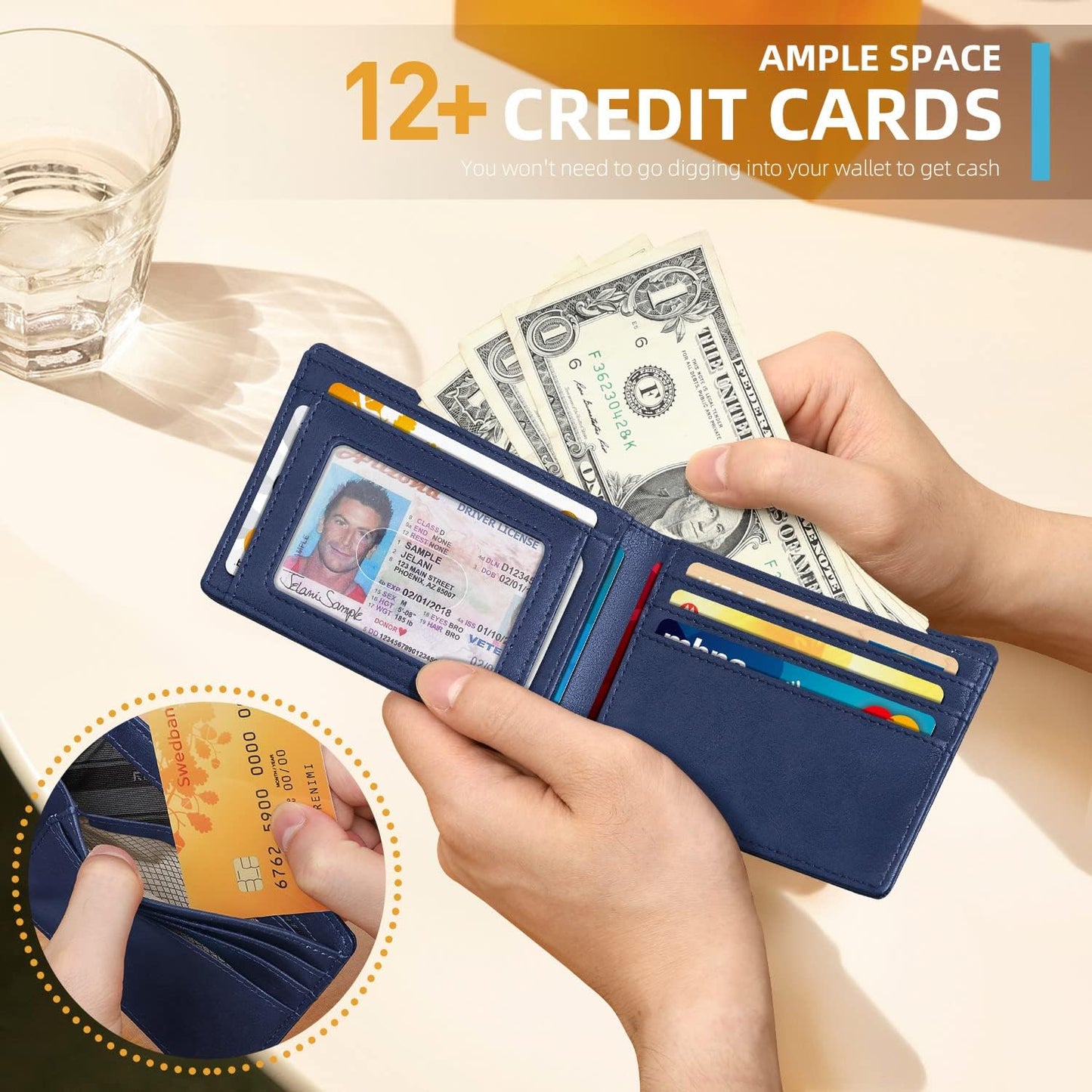 RUNBOX Novelty Wallet for Men Slim 11 Credit Card Holder Slots Leather RFID Blocking Small Thin Men's Wallet Bifold Minimalist Front Pocket Large Capacity Gift Box