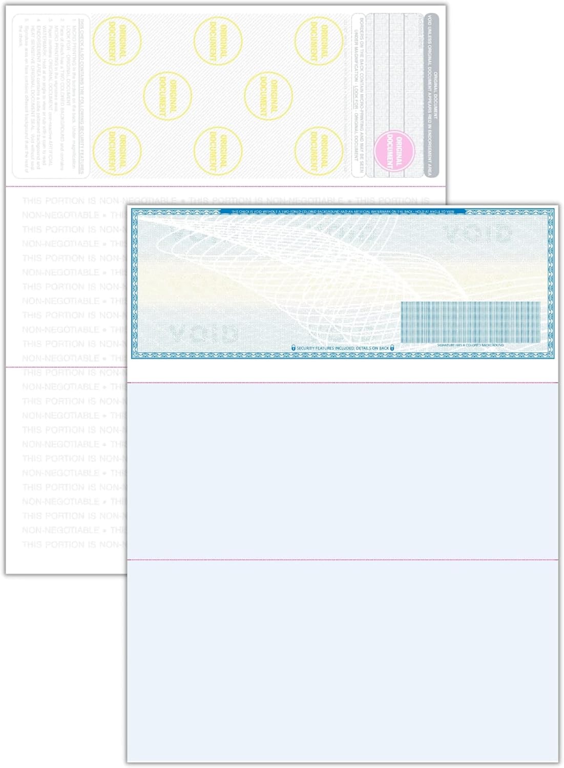 Compuchecks 50 High Security Blank Check Stock - Checks on Top Two Perforated Vouchers on Bottom Compatible with QuickBooks, and Laser or Inkjet Printers, Check Paper Weight # 70 - Light Blue Art Deco