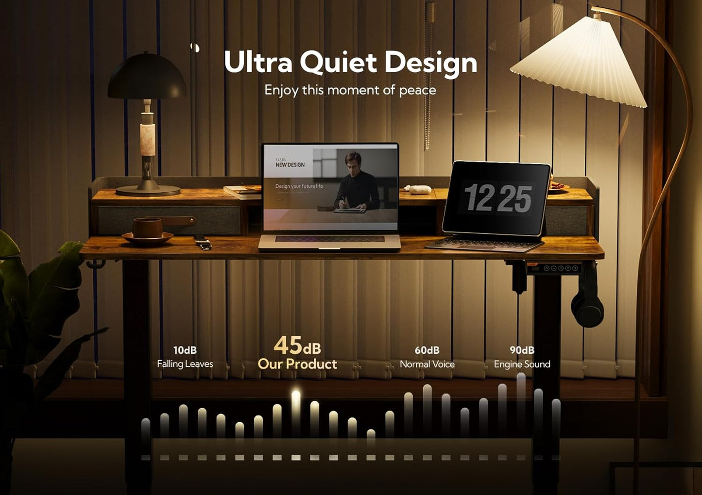 Claiks Standing Desk with Drawers, Adjustable Stand Up Electric Standing Desk Adjustable Height with Storage Shelf and Splice Board, 63 Inch, Rustic Brown