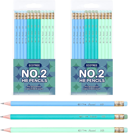 ECOTREE Pencils #2 Pre-Sharpened Pencils for Kids Number 2 Pencil with Erasers for School, Writing, 24 Count
