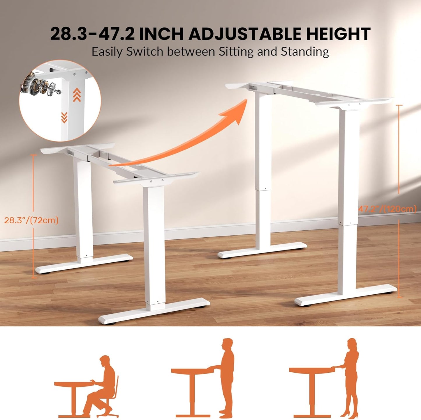 Dual Motor Electric Adjustable Standing for up to 90″ x 44″Desktop,330 lbs Weight Capacity,Computer Desk for Home and Office, White Frame Only