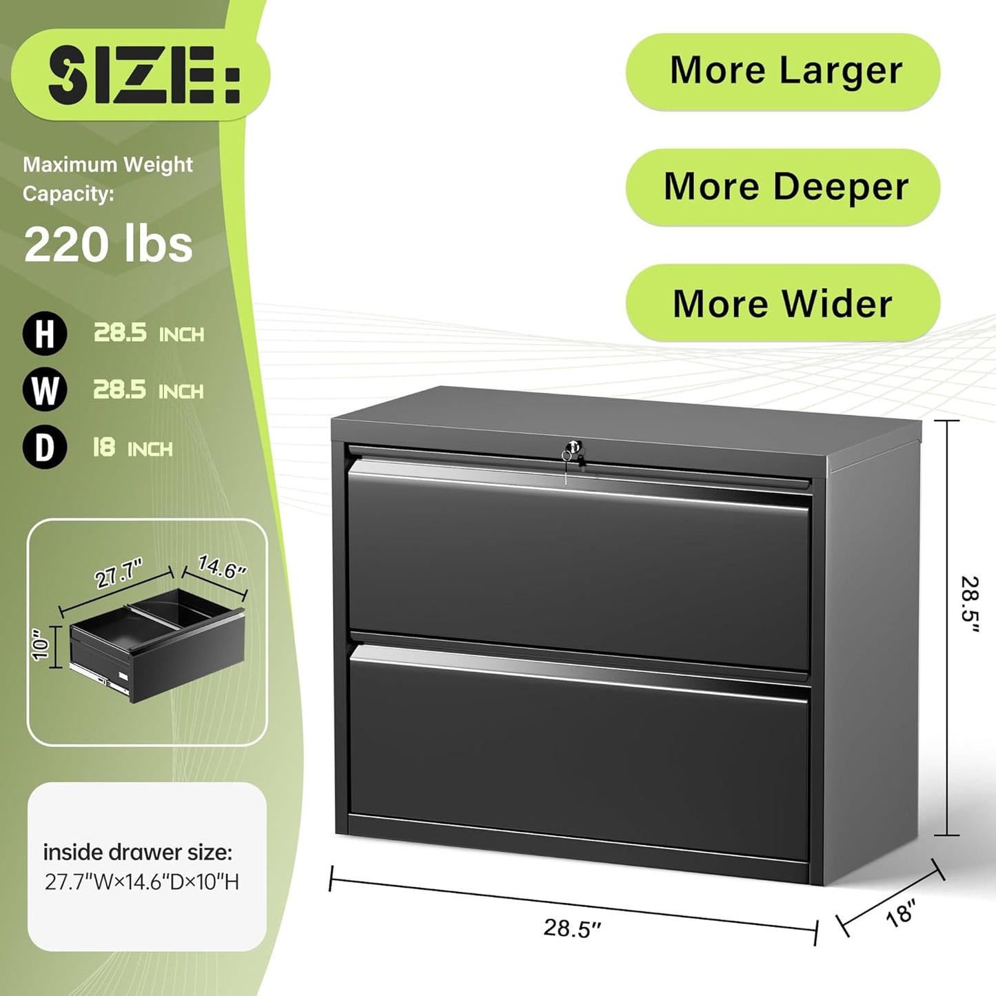 Incbruce Lateral File Cabinet with Lock, 28" W 2 Drawer Filing cabinets for Home Office Home, Office, Fit A4/F4/Letter/Legal File, Under Desk Filing Cabinet (Black)